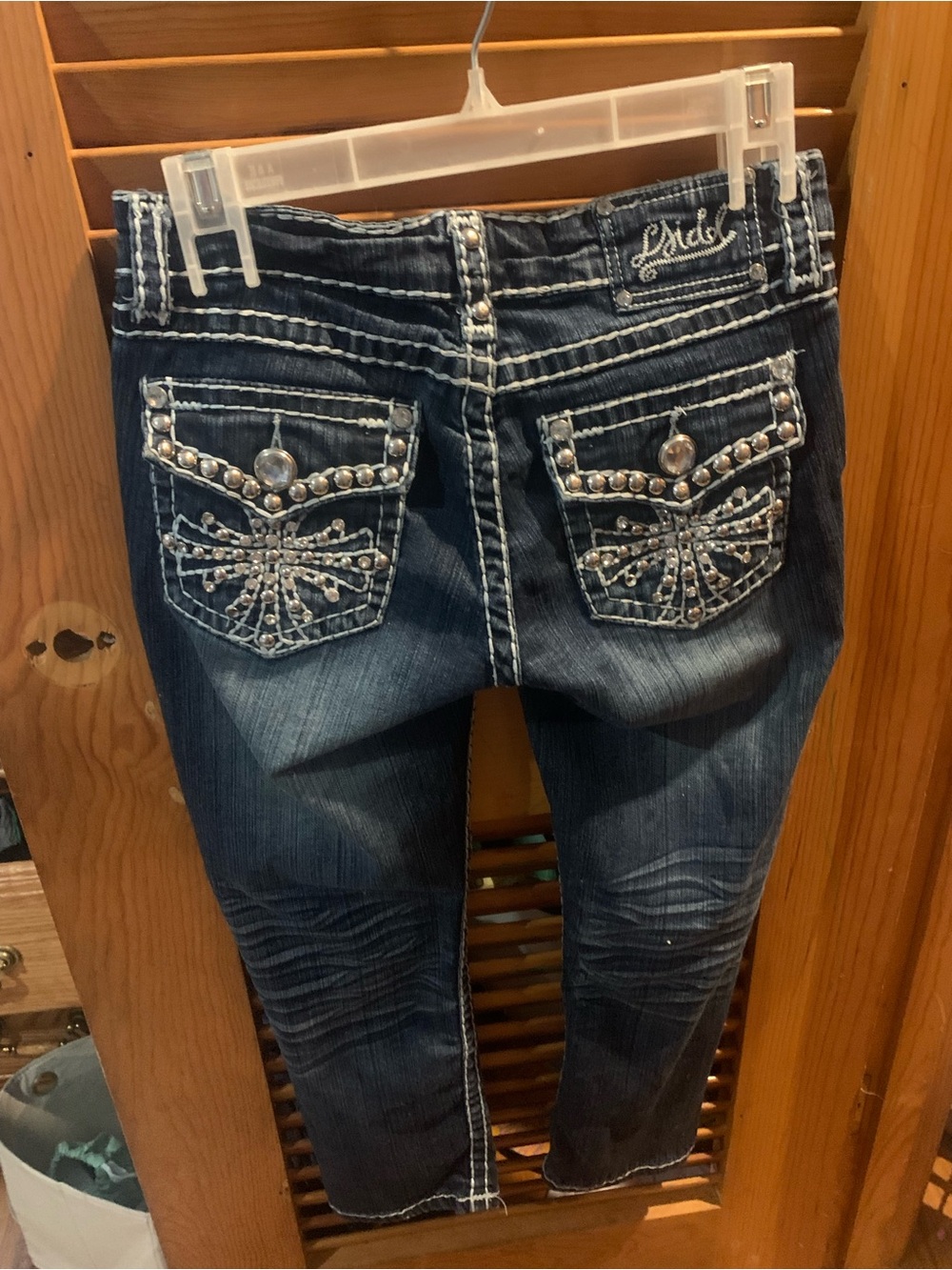 LA Idol USA Embellished Flap Pocket Jeans Size 9 Rhinestone Y2K Thick Stitch⁠